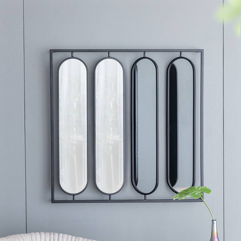 36" x 36" Large Four Oval Wall Mirror with Black Square Frame