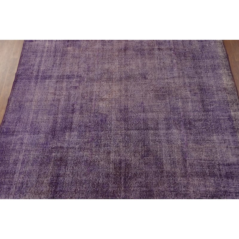Distressed Anatolian Turkish Vintage Rug Handmade Purple Wool Carpet - 8'1" x 11'8"