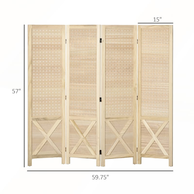 Folding Wood Pegboard Room Divider for Privacy and Organization in Home or Office