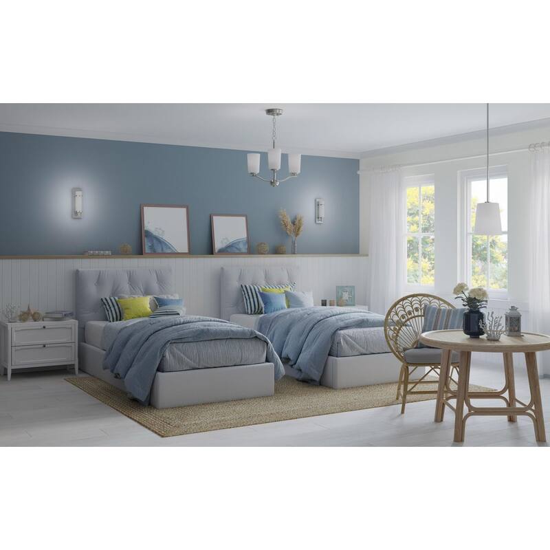 Adley Collection Three-Light Brushed Nickel Etched White Opal Glass New Traditional Semi-Flush Convertible Light