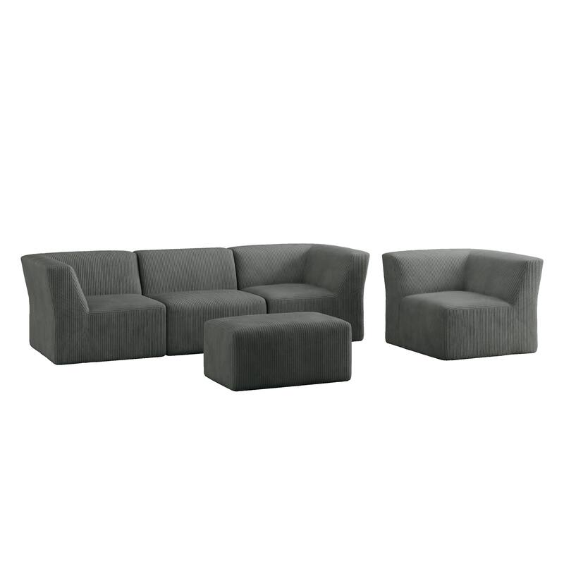5-Pieces Modular Corduroy Sectional Sofa with Removable Ottoman