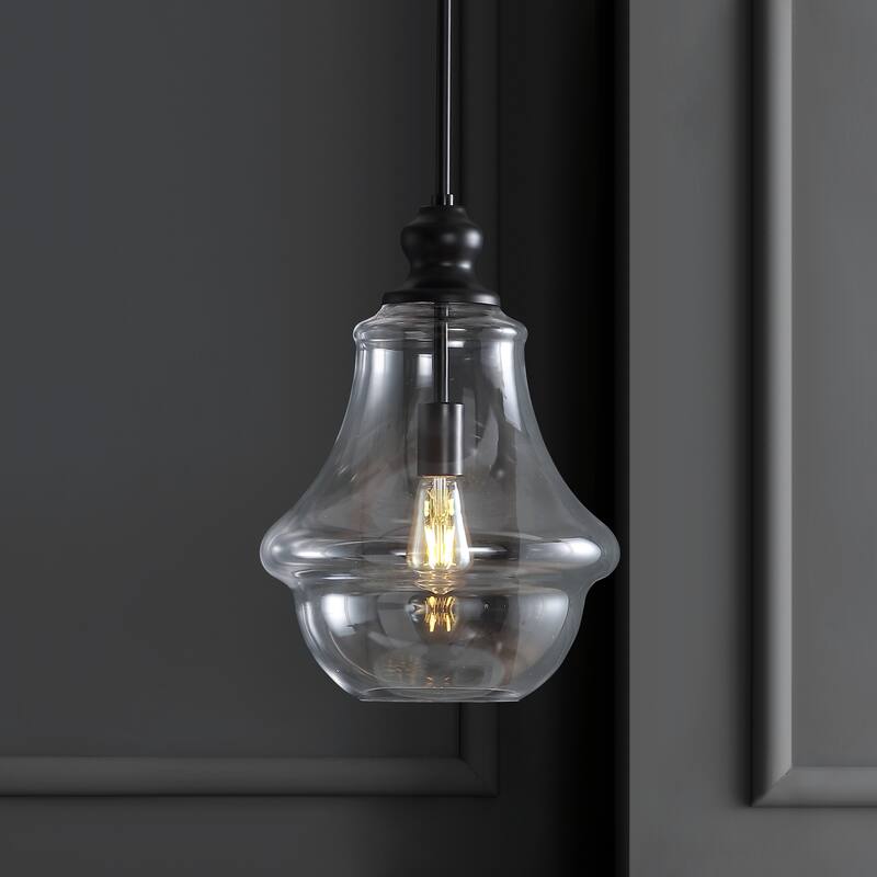 Catalina Adjustable Metal/Glass LED Pendant, Oil Rubbed Bronze by JONATHAN Y - 12"