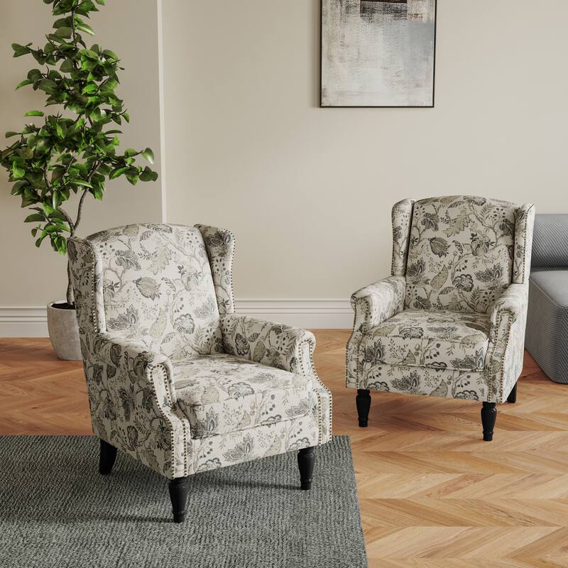 Set of 2 Patterned Upholstered Accent Chair for Living Room