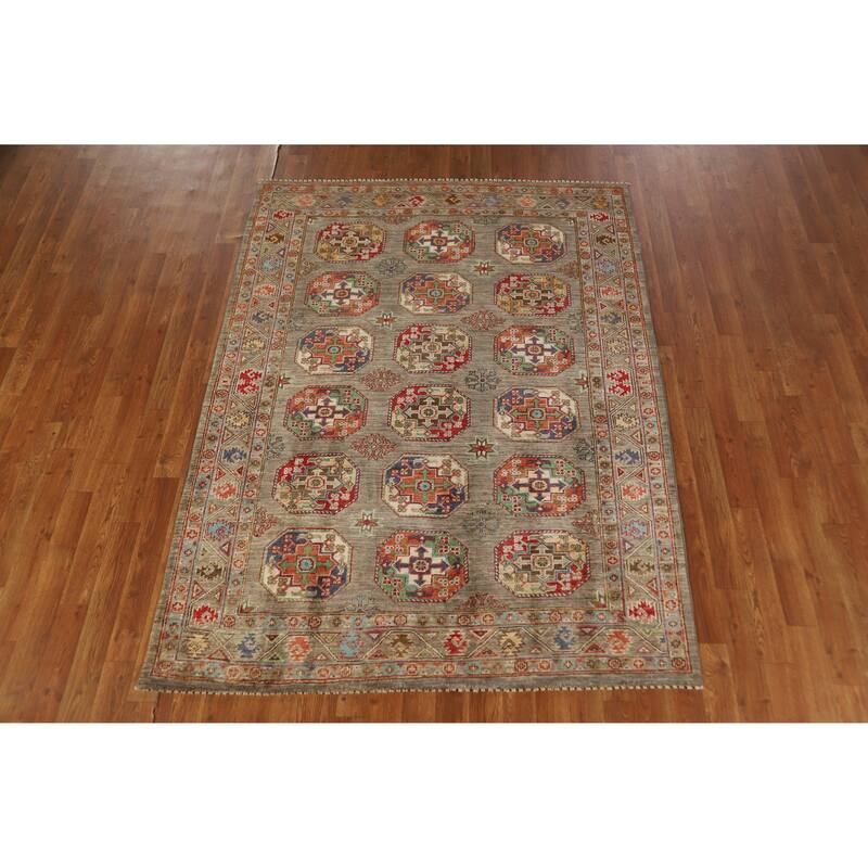 Hand Knotted Oriental 100% Wool Carpet Traditional Geometric Brown Kazak Area Rug - 6' 5'' X 4' 10''