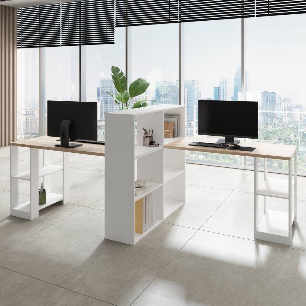 Workspace Duo-Tone Desk Flexible and Functional 2-Person Computer Desk - 105.1"X43.7"