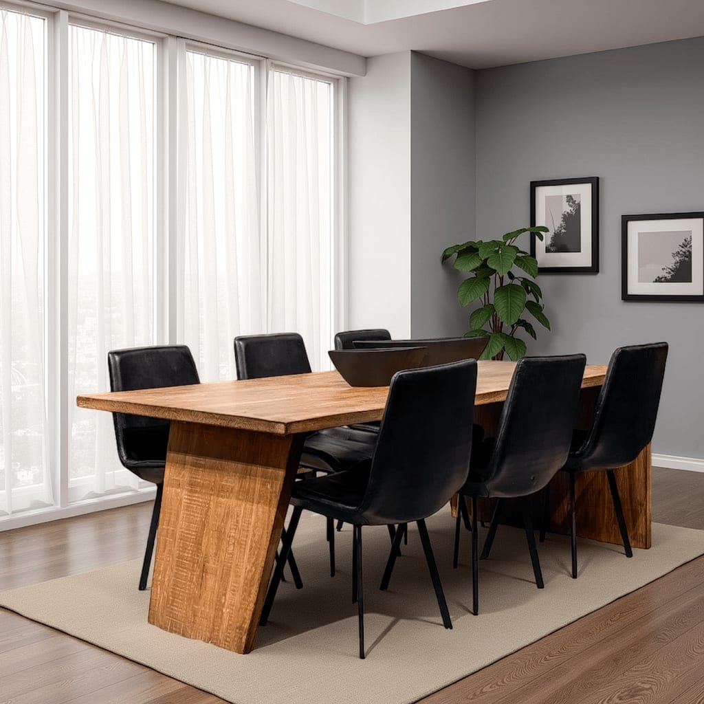 Leno Dining Table, 84 Inch Rectangular Rustic Natural Brown Pine Wood