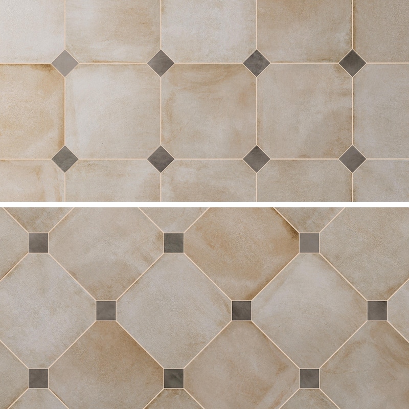 Merola Tile Laverton Octagon Arena with Taco Grafito 7-7/8" x 7-7/8" Porcelain Floor and Wall Tile