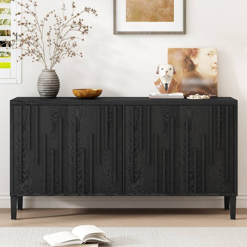 Large Kitchen Sideboard Cabinet, Multifunctional Wooden Storage Cabinet, Entryway Table with Shelf, 4 Doors & Hidden Handle