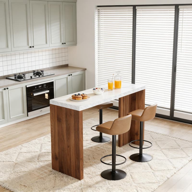 Modern Bar Table with Marble Top, Coffee Table with Legs, Counter Dining Table Home Office Table - Brown,White