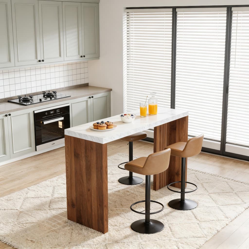 Modern Bar Table with Marble Top, Coffee Table with Legs, Counter Dining Table Home Office Table