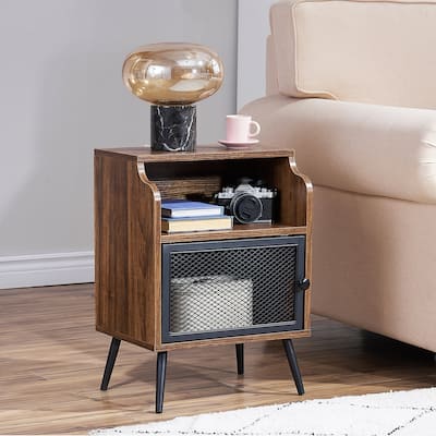 VECELO Mid CenturyEnd Tables with Storage Shelf, Brown Modern Nightstand/Bedside Table/Side Table/Sofa Table