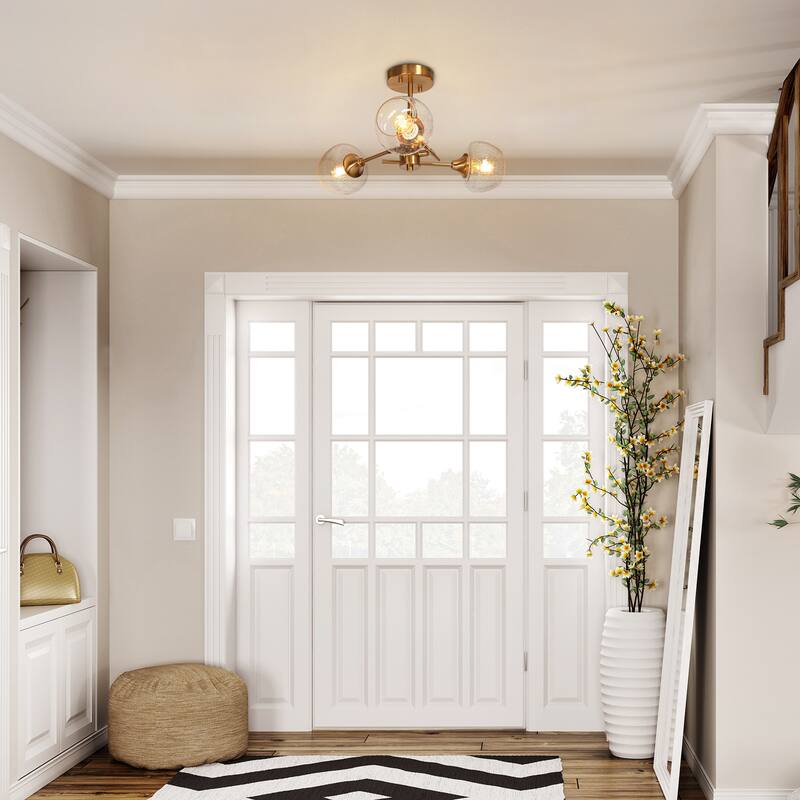 Mid-century Modern 3-light Adjustable Semi-flush Mount Sputnik Wine Glass Dimmable Ceiling Lights - D20'' * H10.5''