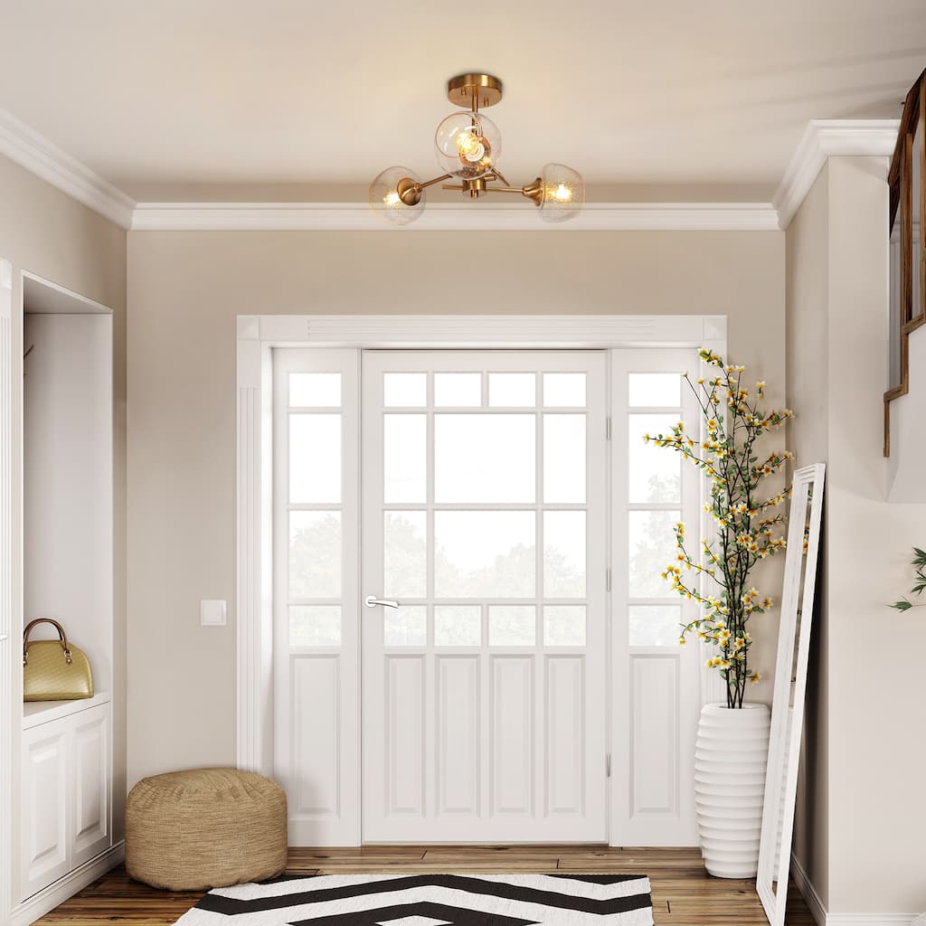 Mid-century Modern 3-light Adjustable Semi-flush Mount Sputnik Wine Glass Dimmable Ceiling Lights - D20'' * H10.5''