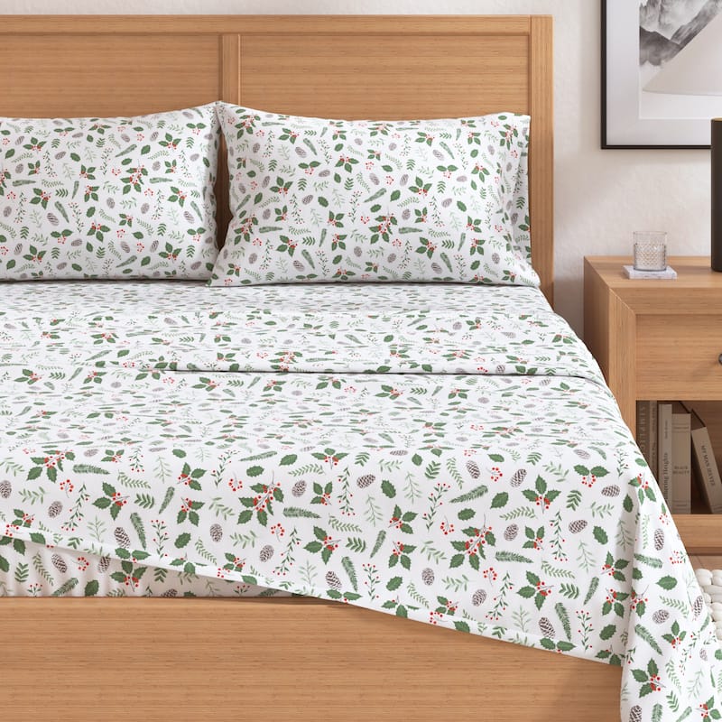 Linery & Co. Christmas Turkish Cotton Double-Brushed Flannel Bed Sheet Set