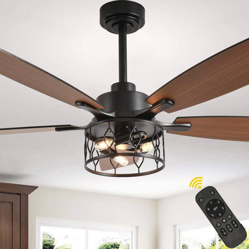 Bella Depot 52" Modern Gold Ceiling Fan with Light and Remote 6-Speed Large Caged Ceiling Fan