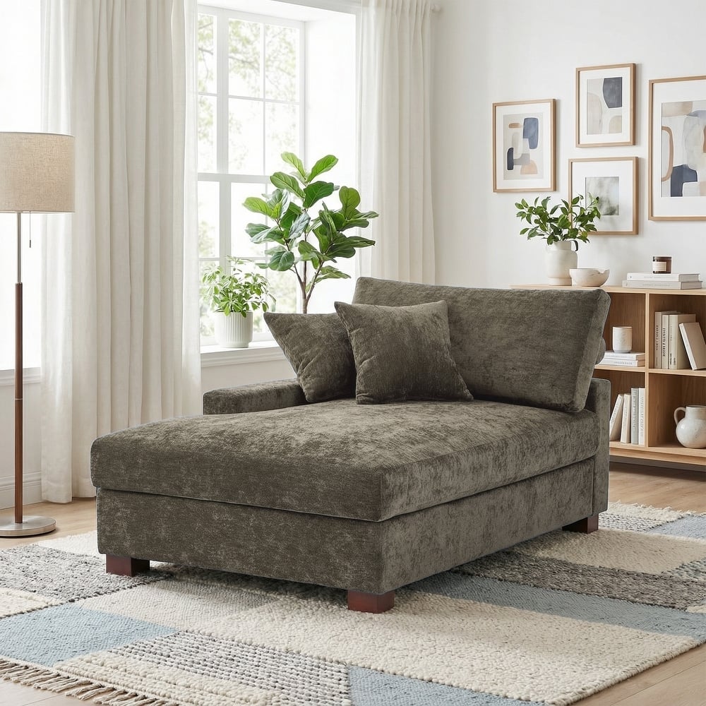 Oversized Chenille Modular Chaise Lounge With Deep Seat