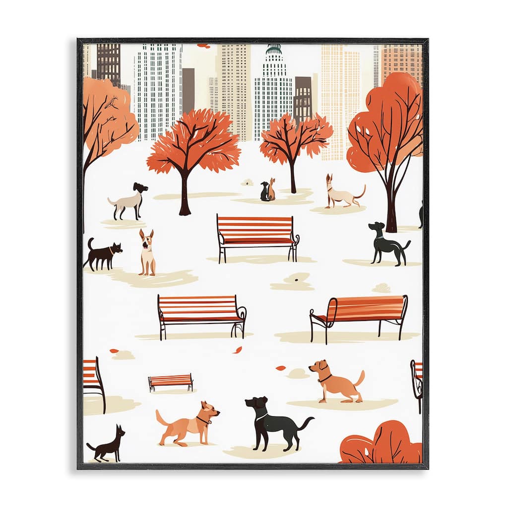 Stupell Autumn City Park Dogs Framed Giclee Art Design By Arlington Prints