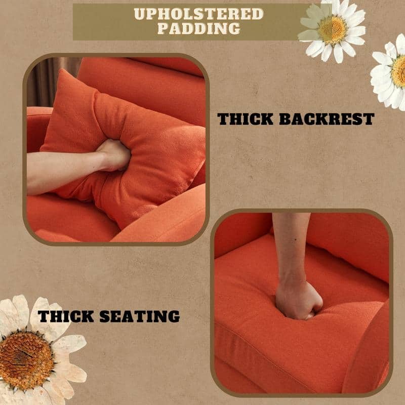 Accent Rocking Chair, Upholstered Nursery Glider Rocker, Orange and White