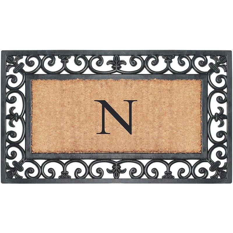 A1HC Rubber and Coir Paisley Border Monogrammed Outdoor Doormat Black, 18"X30" - N