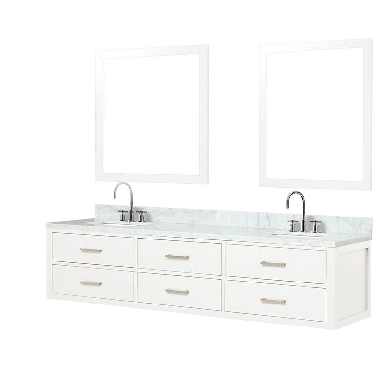 Lexora Castor Double Bath Vanity, Carrara Marble Top, Faucet Set, and Mirrors