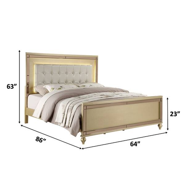 dimension image slide 23 of 26, Sterling 4PC/5PC Contemporary Bedroom Set with Mirror Accents and LED Enhancements