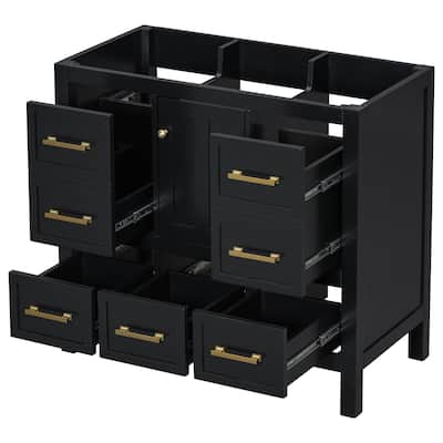 Roomfitters 36" Vanity without Sink, Solid Wood Cabinet with 5 Drawers and Soft Closing Doors, Freestanding Design