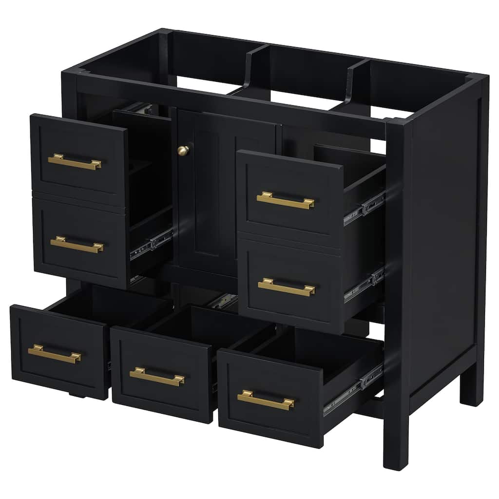 Roomfitters 36" Vanity without Sink, Solid Wood Cabinet with 5 Drawers and Soft Closing Doors, Freestanding Design