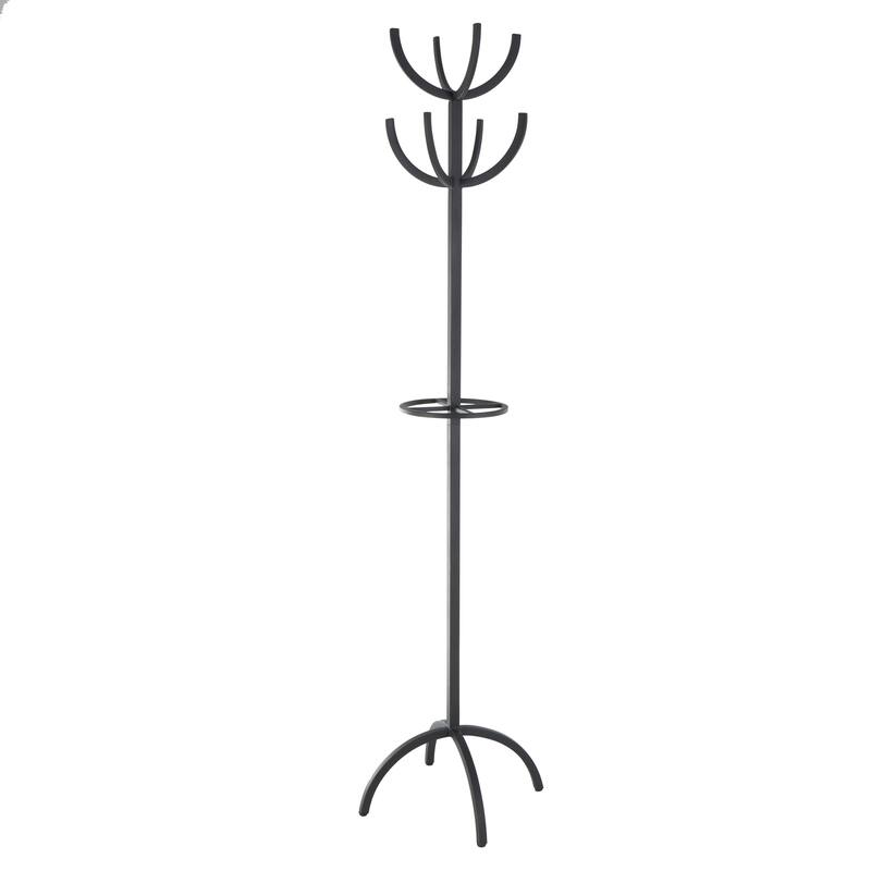 Metal 8 Hook Coat Rack with Ached Legs and Circular Center Storage - Black - Roche River Decor - 19"W x 19"L x 72"H