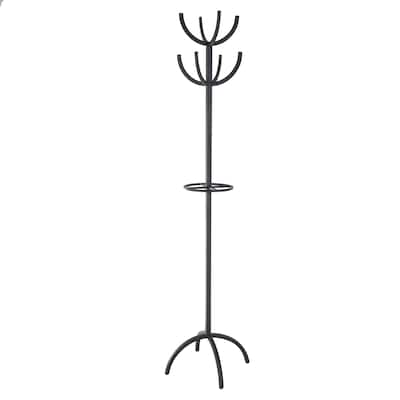 Metal 8 Hook Coat Rack with Ached Legs and Circular Center Storage - Black - Roche River Decor - 19"W x 19"L x 72"H