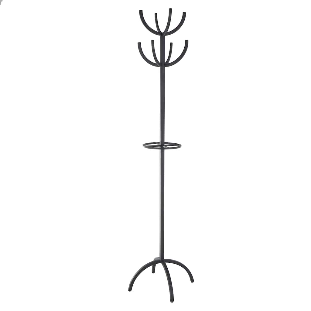 Metal 8 Hook Coat Rack with Ached Legs and Circular Center Storage - Black - Roche River Decor - 19"W x 19"L x 72"H