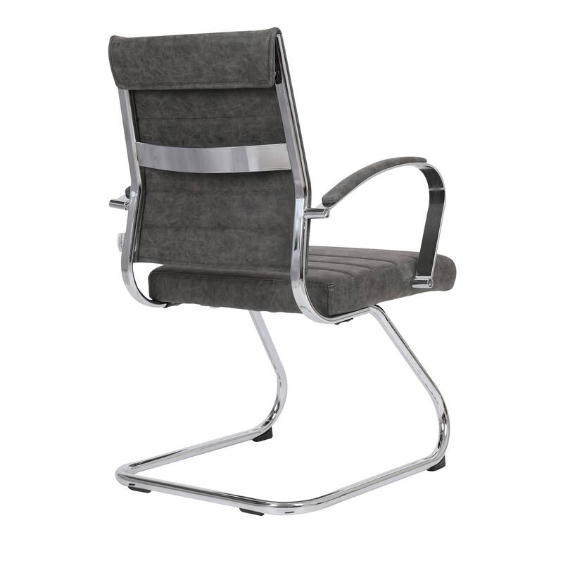 Benmar Modern Leather Office Chair with Stainless Steel Sled Base, Floor Caps, Ergonomic Desk Chair for Home Office or Workspace