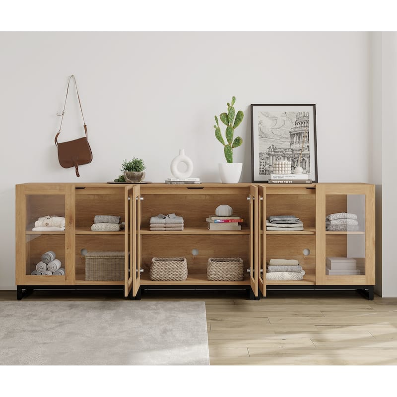 WAMPAT Multifunctional Sideboard Buffet Cabinets with Glass Doors, Modern Sideboard with Adjustable Shelf, Coffee Bar Cabinet