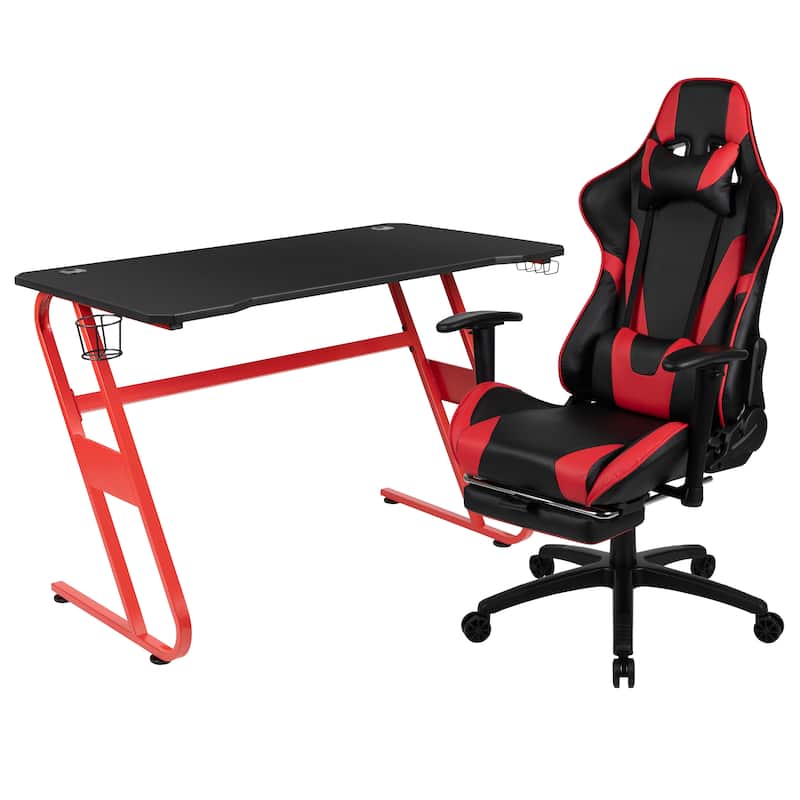 Desk Bundle - Gaming Desk, Cup Holder, Headphone Hook and Reclining Chair