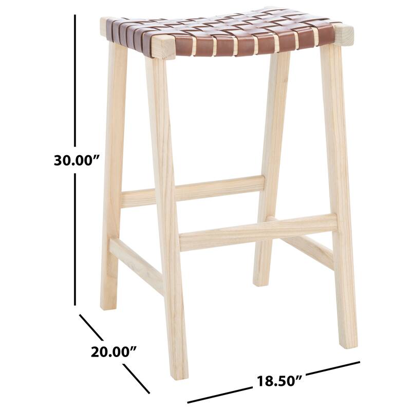 SAFAVIEH Remzija 30-inch Woven Leather Rectangle Bar Stool - 20" W x 19" D x 30" H
