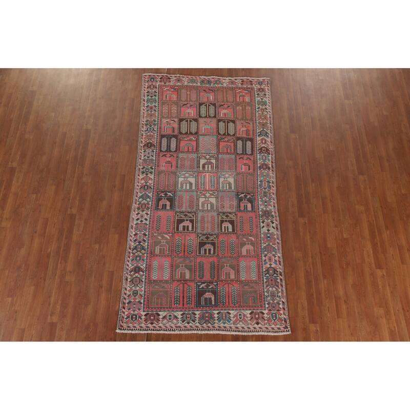 Hand Knotted Oriental 100% Wool Carpet Traditional All-Over Pink Bakhtiari Area Rug - 9' 3'' X 4' 8''