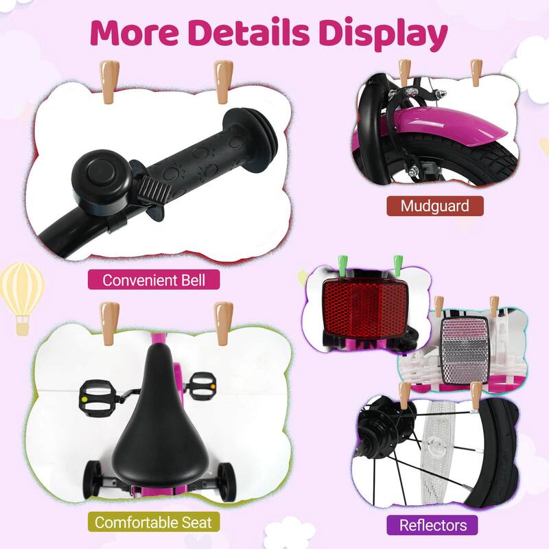 Costway 12”/14”/16”/18” Kids Bike with Training Wheels, Basket, Hand & - See Details