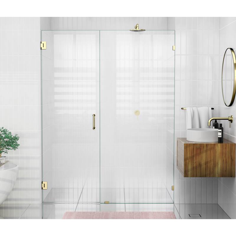 Glass Warehouse 78" x 62-5" Frameless Shower Door - Wall Hinge - Polished Brass