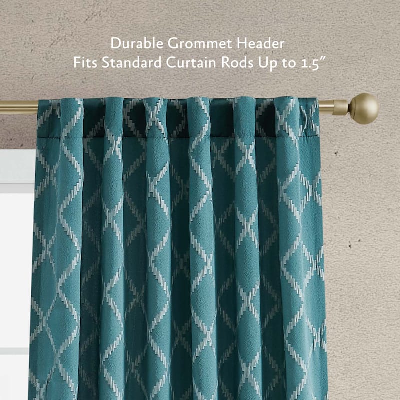 Jessica Simpson Lynee Textured Diamond Patterned Blackout Back-Tab Window Curtain Panel Pair with Tiebacks