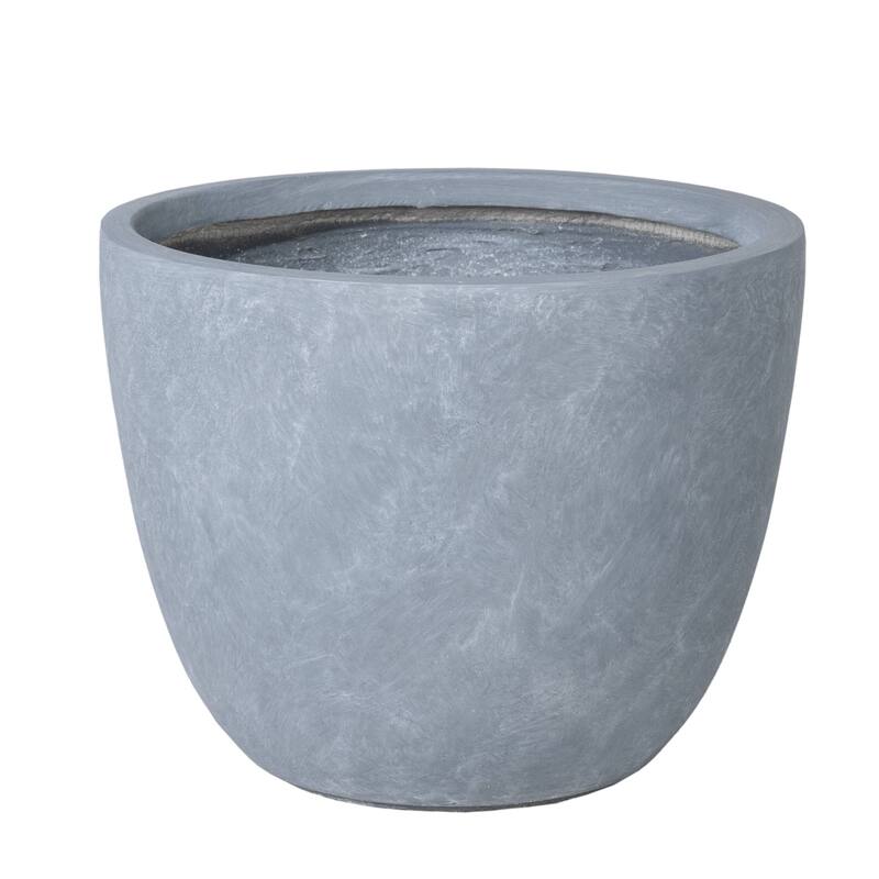 Dahlia Round Planter Pot in Fiberstone & MGO Clay with Drainage for Indoor Outdoor Patio Yard Weather Resistant Design - 16" H - Aged Concrete