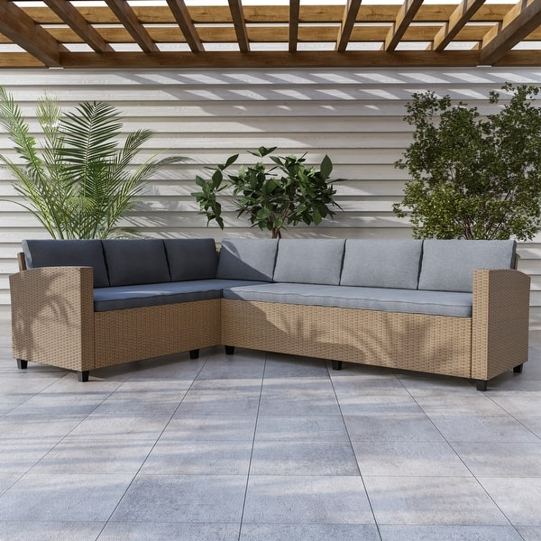 slide 2 of 8, Decker Contemporary Wicker Padded Outdoor Sectional Sofa by M&L Co Natural