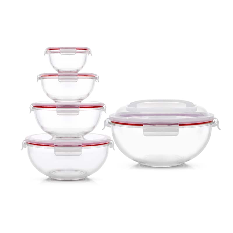 JoyFul Glass Mixing Bowl Set with Airtight Lids - Set of 5 - 6 oz, 16.5 oz , 33.5 oz, 67.5 oz , 118 oz