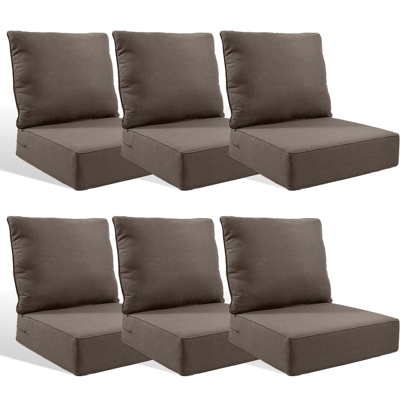 Pocassy 24x24x6 Inch Thick Cushions Pillows Set Indoor Outdoor Deep Seat Water & Fade Resistant - Grey Cushion - 6 Set Seat & Back Cushion
