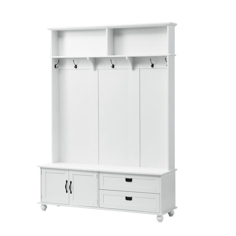 Storage Bench Entryway Coat Rack Bench with Storage Cabinet and Drawers, Living Room Hall Tree Corridor Bench with Hooks