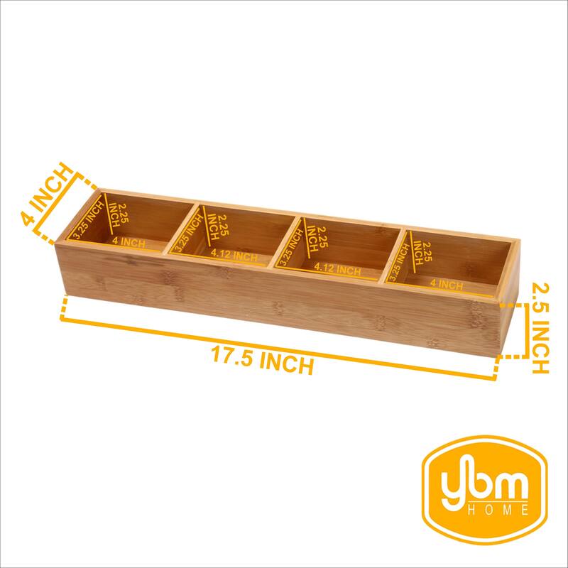 YBM Home & Kitchen Brown Bamboo Wood 4-compartment Organizer Box