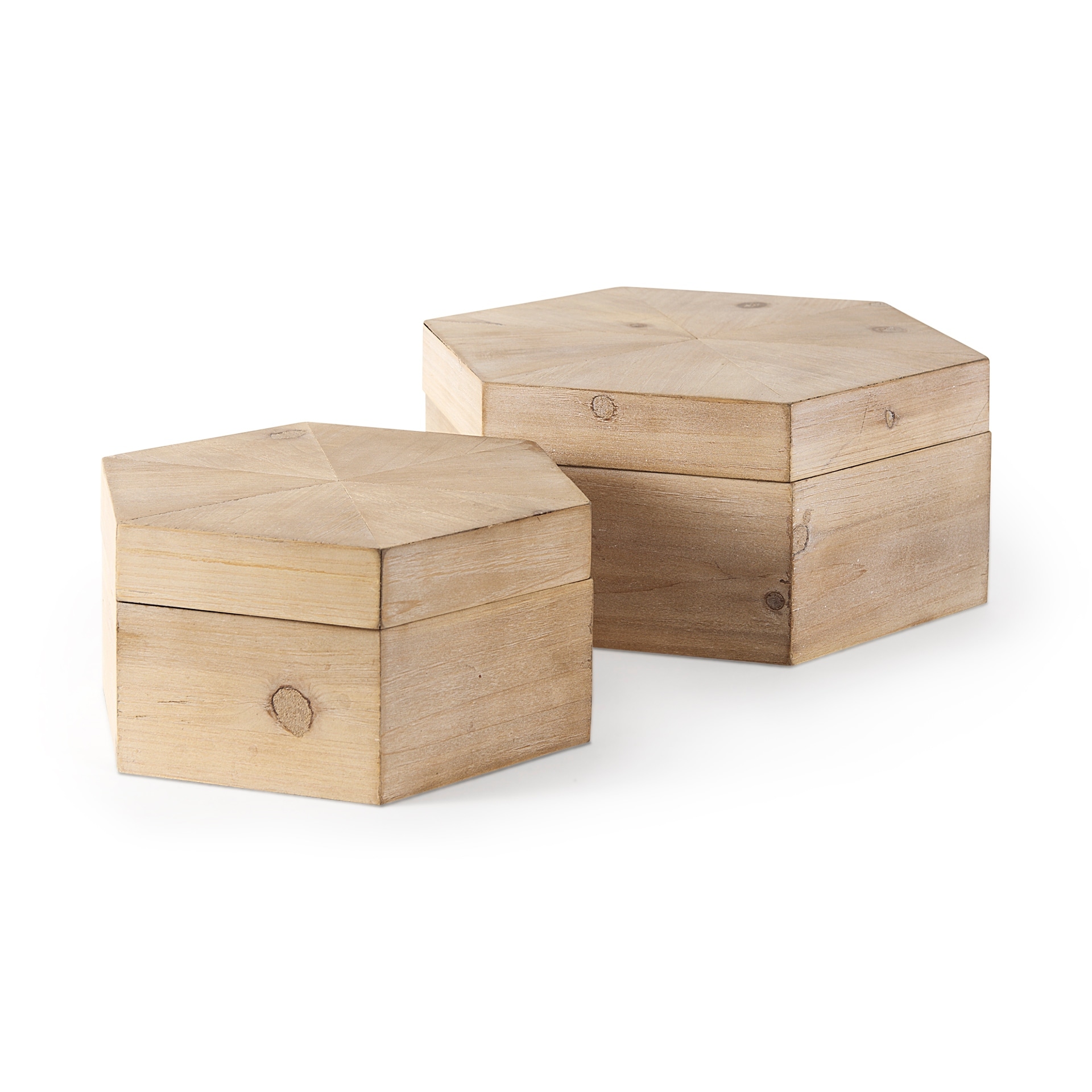 Mercana Elyse (Set of 2) 14L x 12W Brown Wooden Hexagonal Boxes - 13.8L x 11.8W x 5.9H