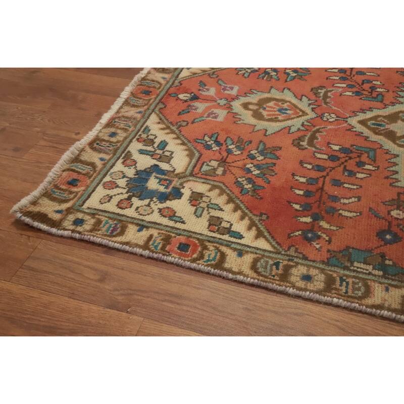 Hand Knotted Oriental 100% Wool Carpet Traditional Floral Oranges & Rust Tabriz Area Rug - 4' 10'' X 3' 2''