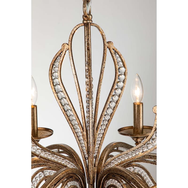 6-Light Mid-Century Modern Transitional Antique Silver Round Hand-Beaded Crystal Candle Large Chandelier