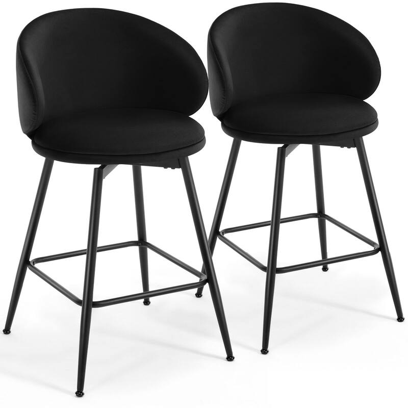 26"/30" Velvet Upholstered Swivel Counter/Bar Stools Set of 2/3 - Set of 2 - Black - Counter Height