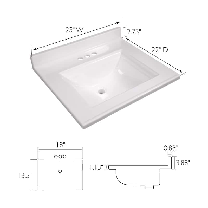 Camilla Cultured Marble Centerset Mount Rectangle Singe Bowl Vanity Top