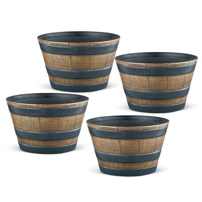 Plastic Garden Barrel Planters, Set of 4 - 13.500 x 13.250 x 13.250